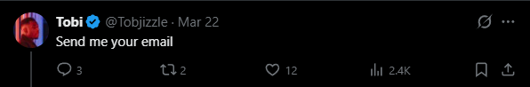Tweet from Tobi: Send me your email